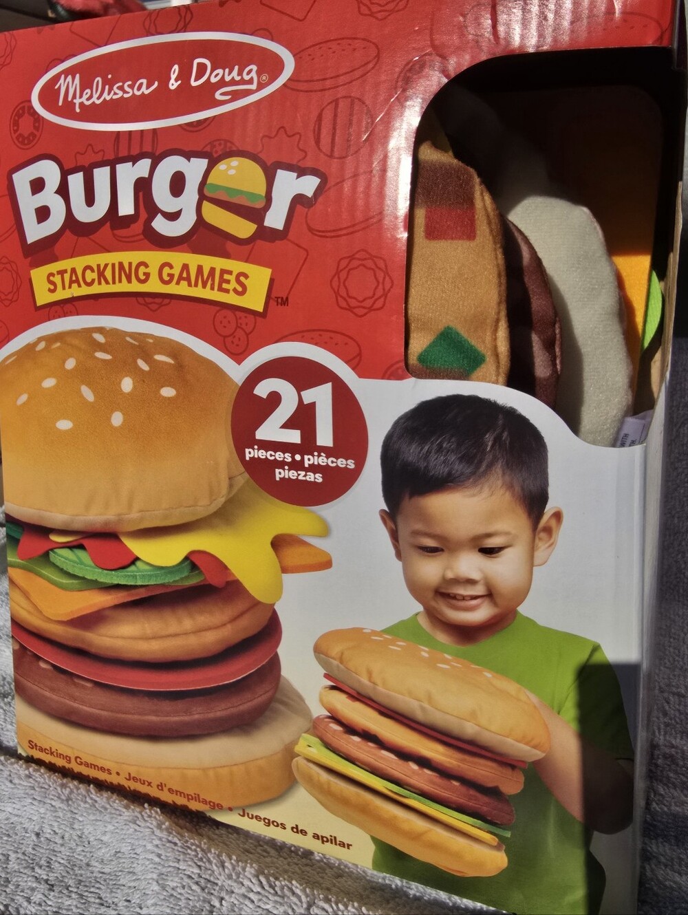 NEW Melissa & Doug Burger Stacking Game 21 Piece Plush Food Toy